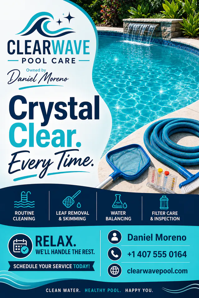Clearwave Pool Care flyer for Daniel Moreno